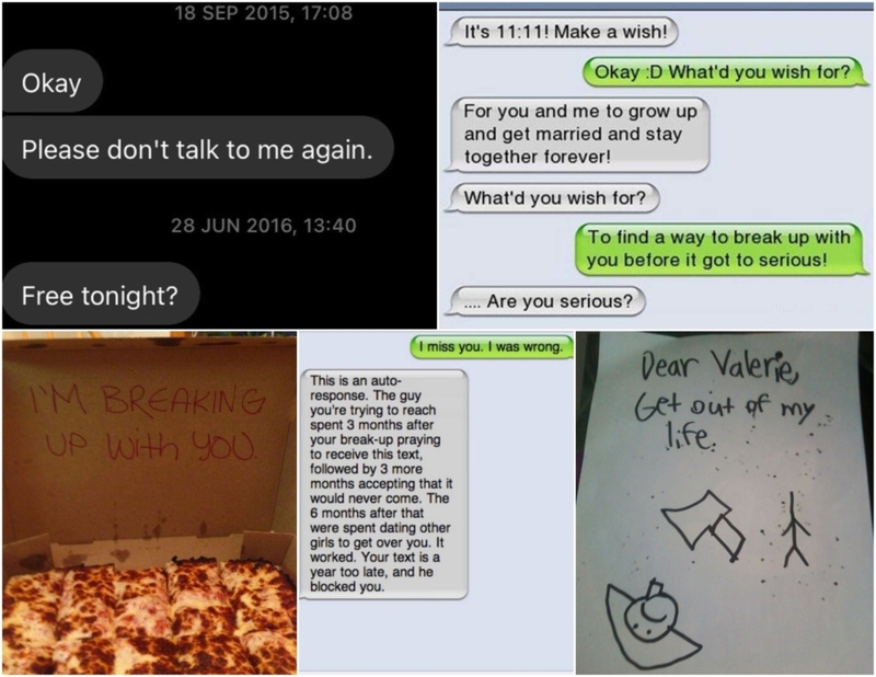 These Brutally Honest Breakup Messages Will Give You Love Trauma | Instagram/@textsfromyourex & Imgur.com/qtLHm & callmemiau & ViY5ysp & cdogfly